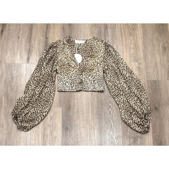 Petal & Pup Top Size 4 Cropped Leopard Print Balloon Sleeve Festival NEW - Picture 2 of 11